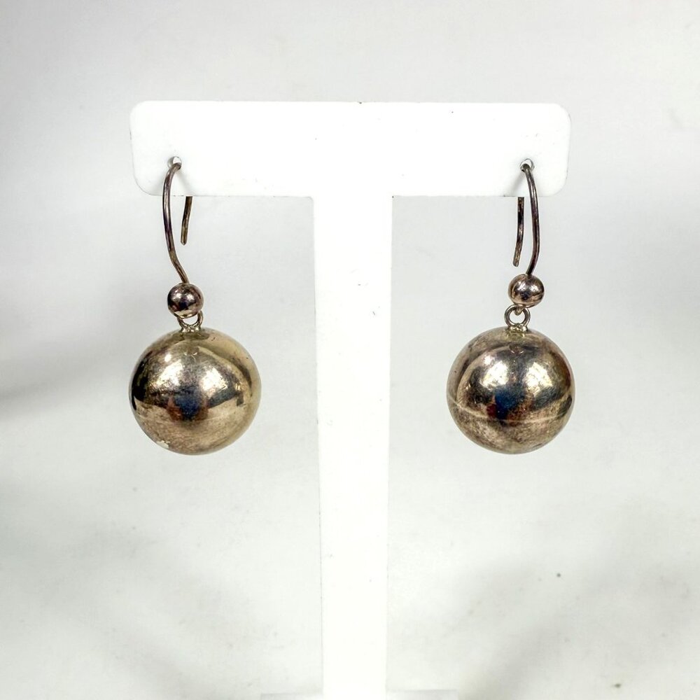 Vintage Sterling Silver Spheric Electroform Ball Dangle Shepherd Hook Pierced